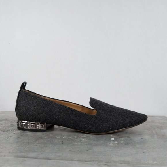 Franco Sarto Grey Brushed Felt Flats Silver Heel 8 Loafer Embellished Bedazzled - Picture 2 of 9